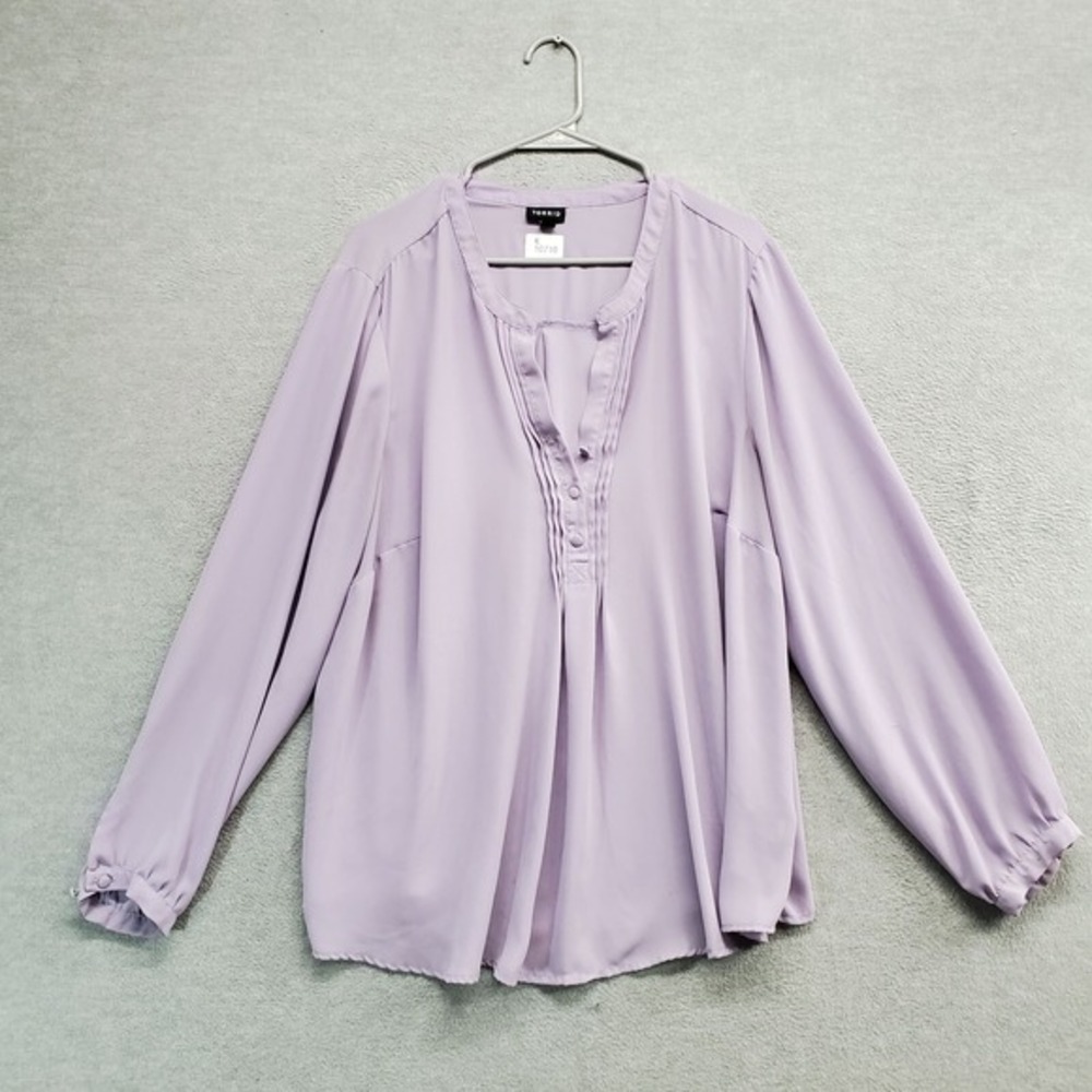Torrid Women Top 2 Mauve Blouse Georgette Pintuck Button Front Long Sleeve